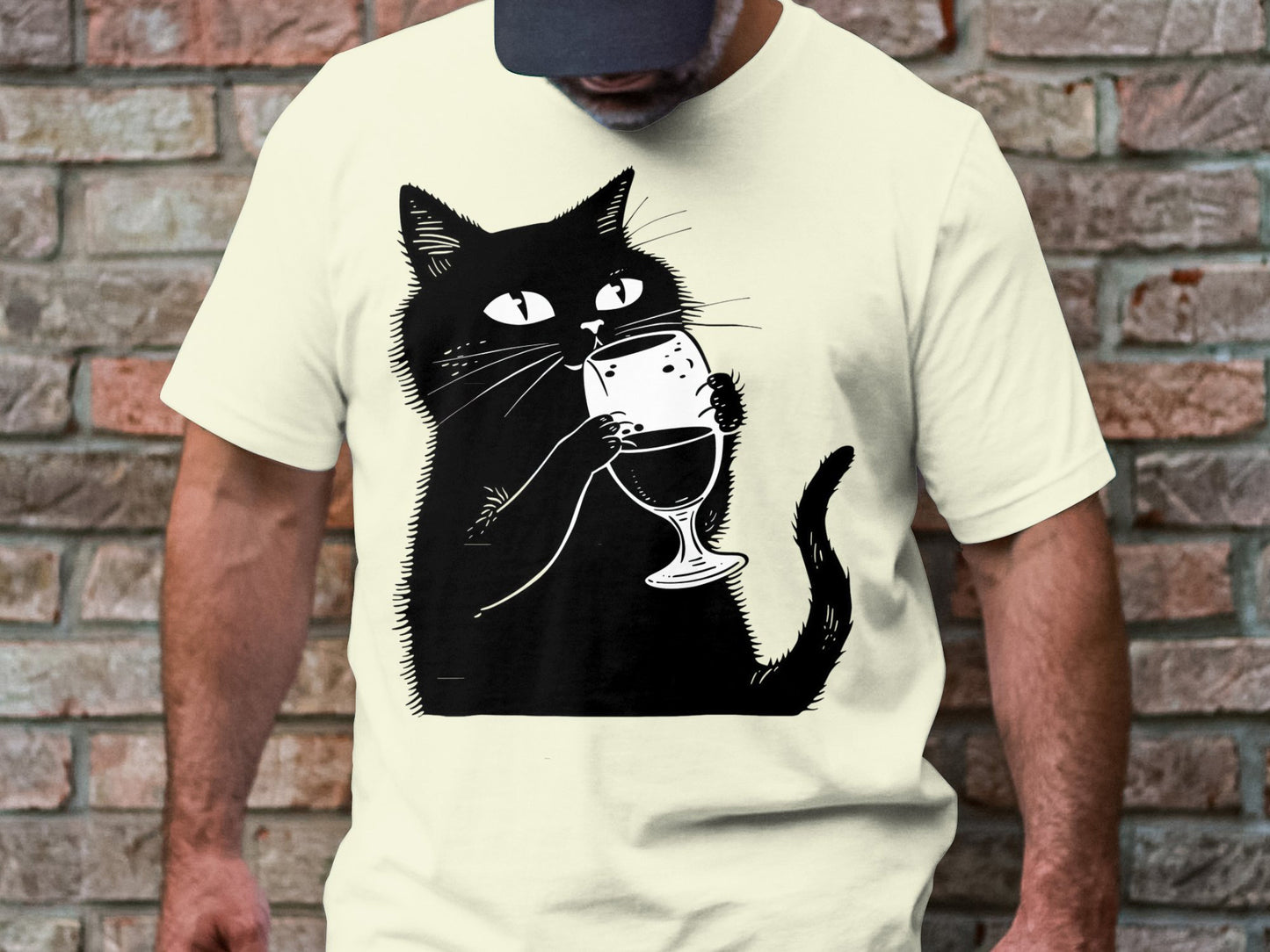 Sipping Kitty - Wine Lover's Minimalist Cat Tee