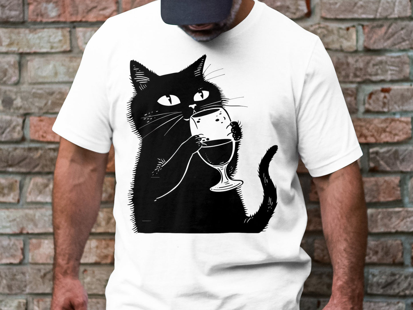 Sipping Kitty - Wine Lover's Minimalist Cat Tee
