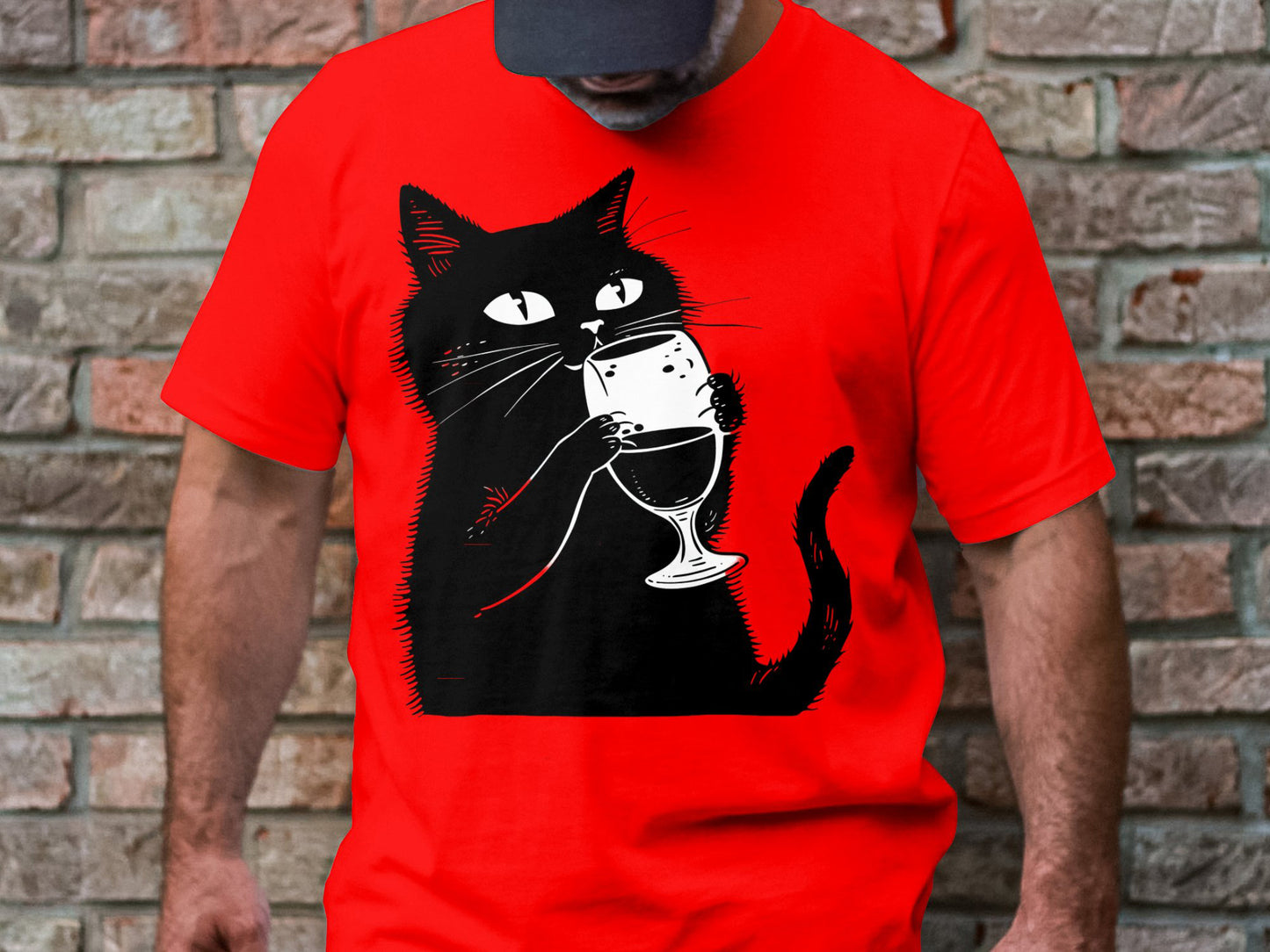 Sipping Kitty - Wine Lover's Minimalist Cat Tee
