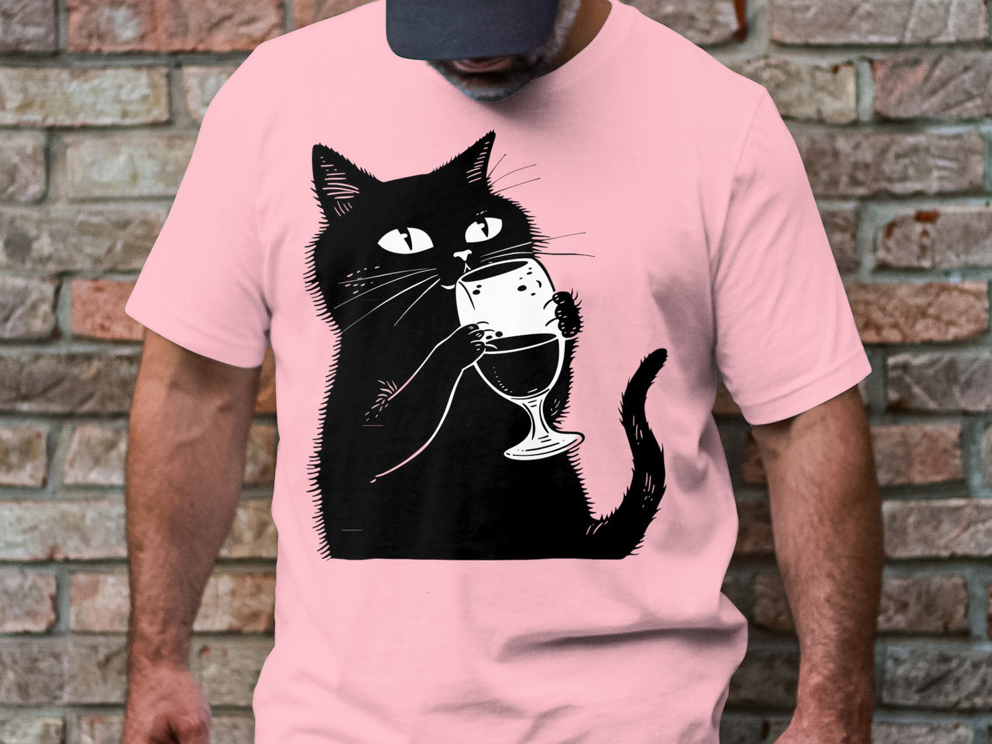 Sipping Kitty - Wine Lover's Minimalist Cat Tee
