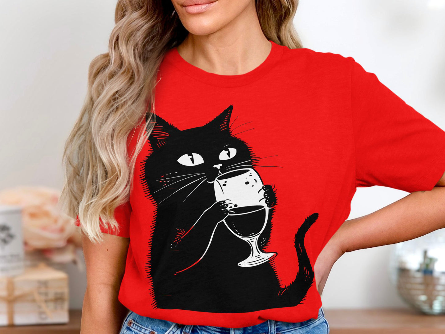 Sipping Kitty - Wine Lover's Minimalist Cat Tee