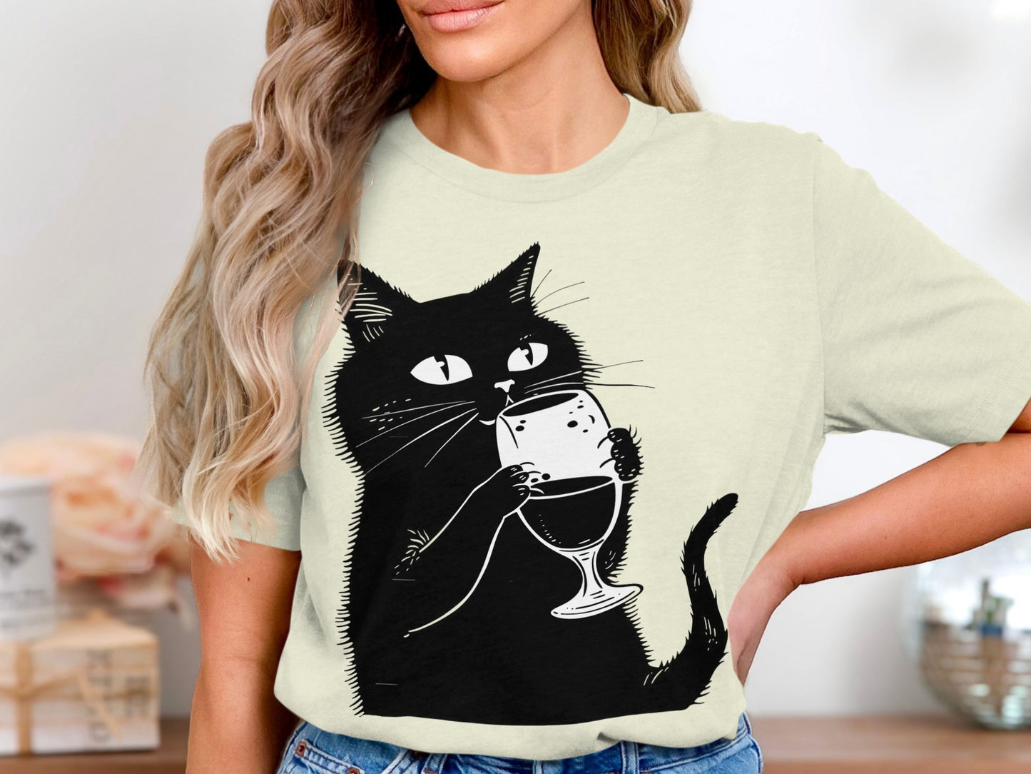 Sipping Kitty - Wine Lover's Minimalist Cat Tee