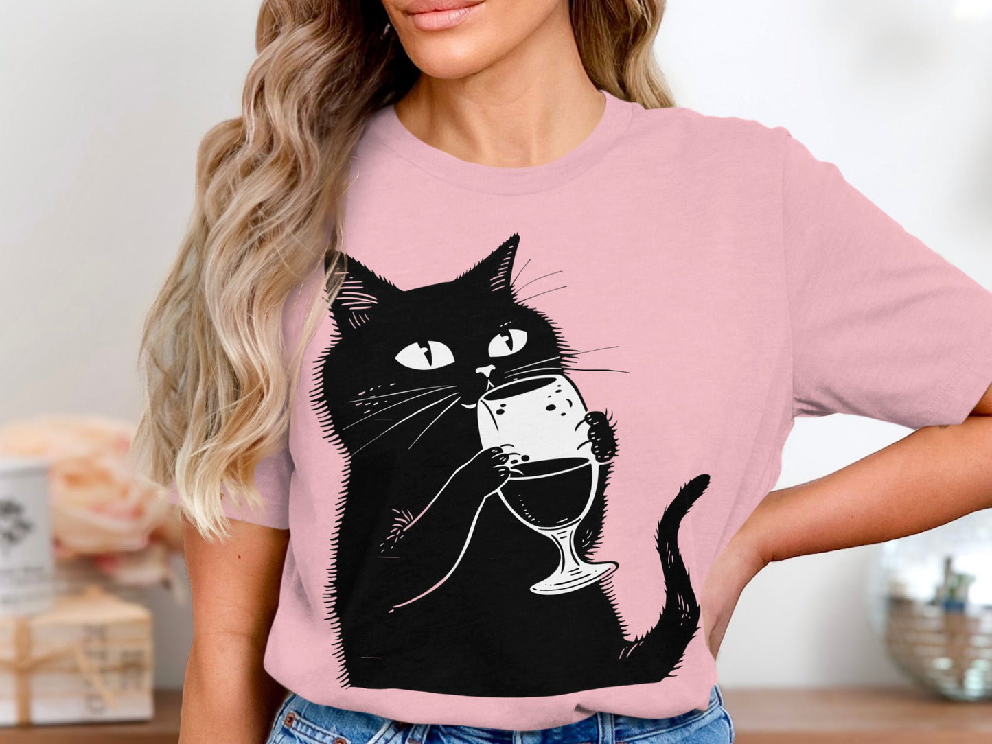 Sipping Kitty - Wine Lover's Minimalist Cat Tee