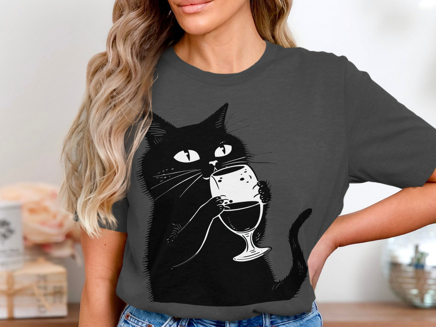 Sipping Kitty - Wine Lover's Minimalist Cat Tee