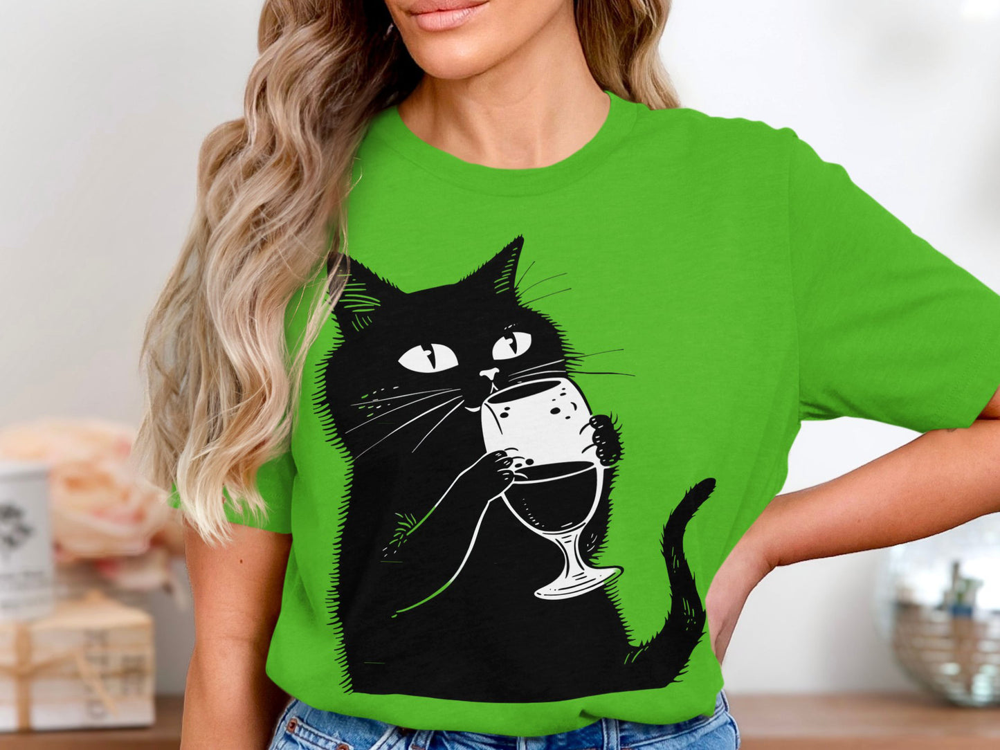 Sipping Kitty - Wine Lover's Minimalist Cat Tee