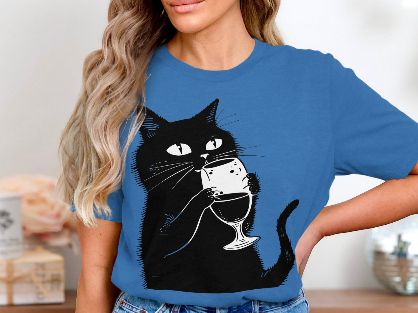 Sipping Kitty - Wine Lover's Minimalist Cat Tee