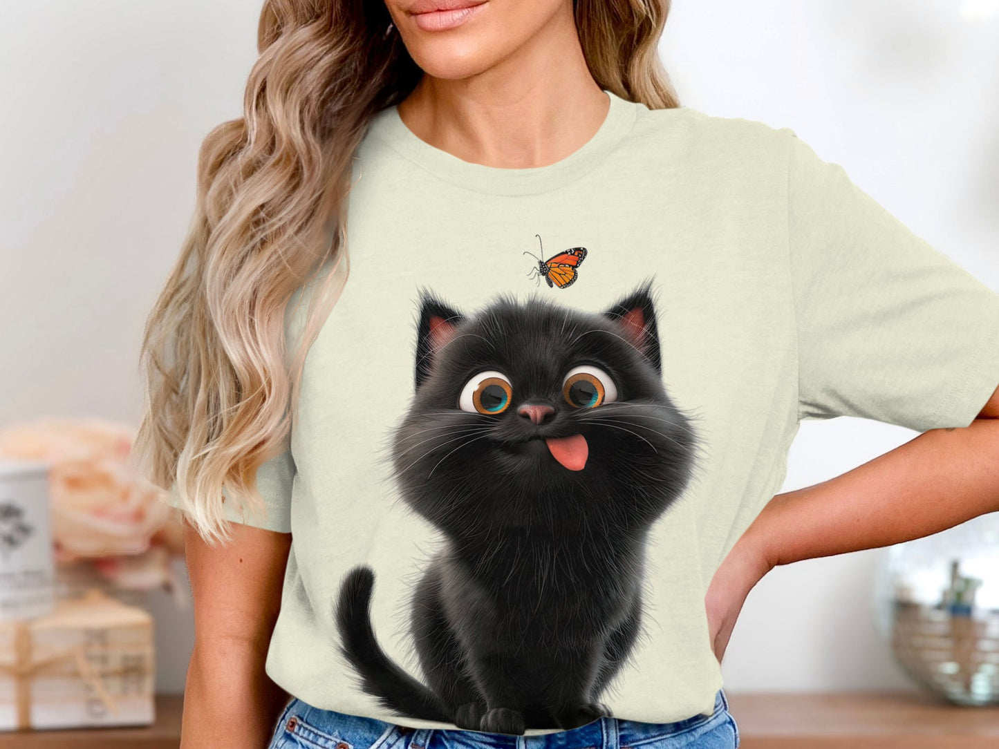 Happy Kitten And Butterfly Buddy Tee – Animated Adoration