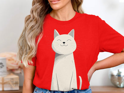 Happy Feline Portrait T-Shirt - Chic Minimalist Cat Design