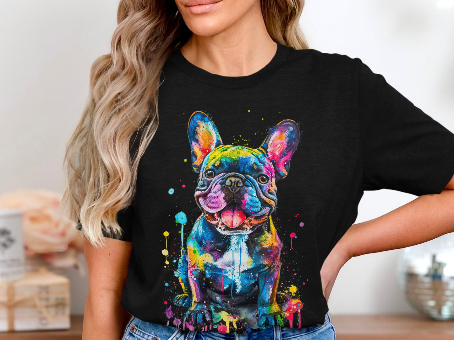 Color Splash French Bulldog Graphic Tee - Vibrant and Playful Design