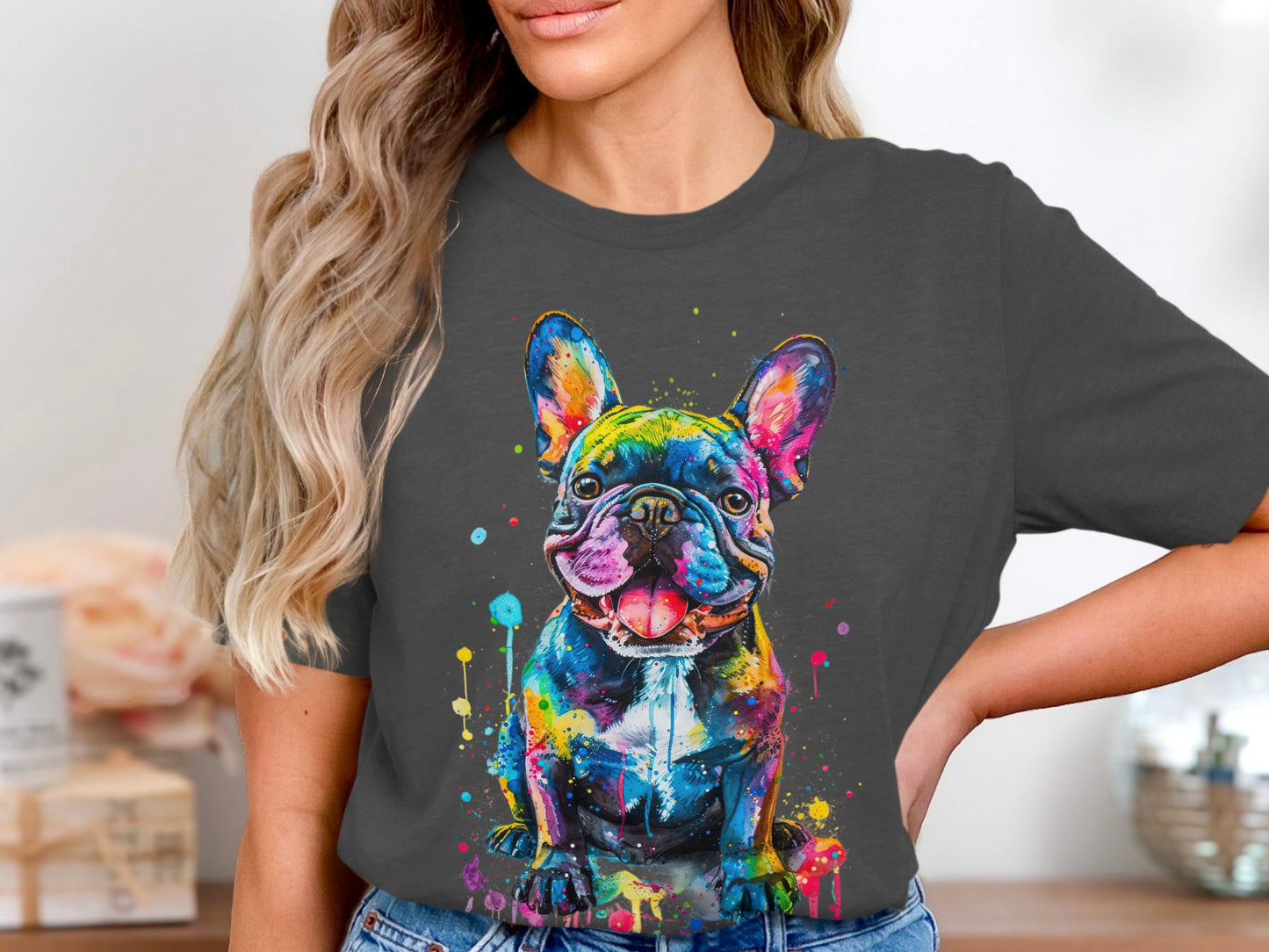 Color Splash French Bulldog Graphic Tee - Vibrant and Playful Design