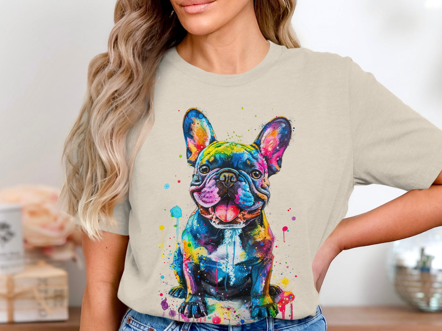 Color Splash French Bulldog Graphic Tee - Vibrant and Playful Design