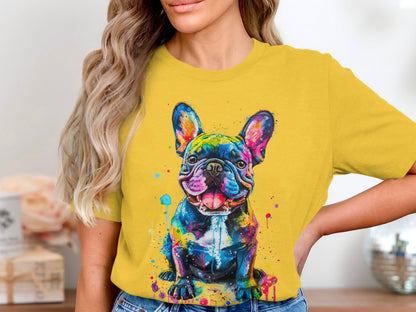 Color Splash French Bulldog Graphic Tee - Vibrant and Playful Design