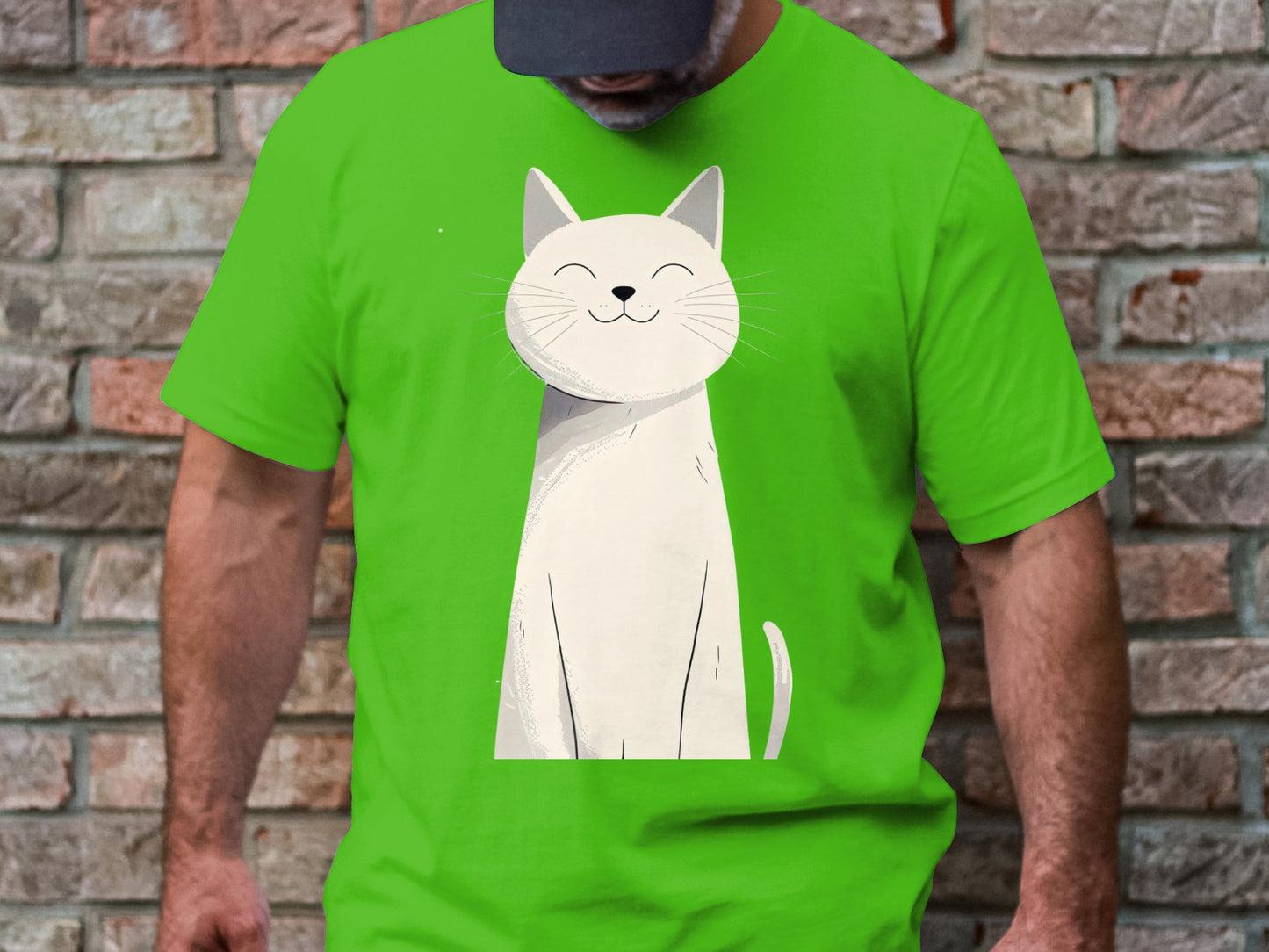 Happy Feline Portrait T-Shirt - Chic Minimalist Cat Design