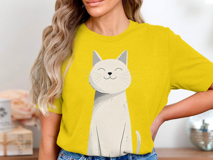 Happy Feline Portrait T-Shirt - Chic Minimalist Cat Design