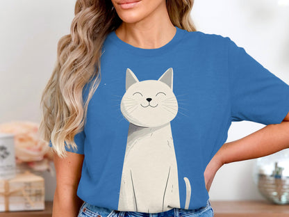 Happy Feline Portrait T-Shirt - Chic Minimalist Cat Design