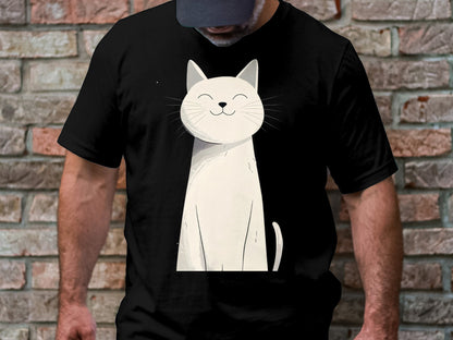 Happy Feline Portrait T-Shirt - Chic Minimalist Cat Design