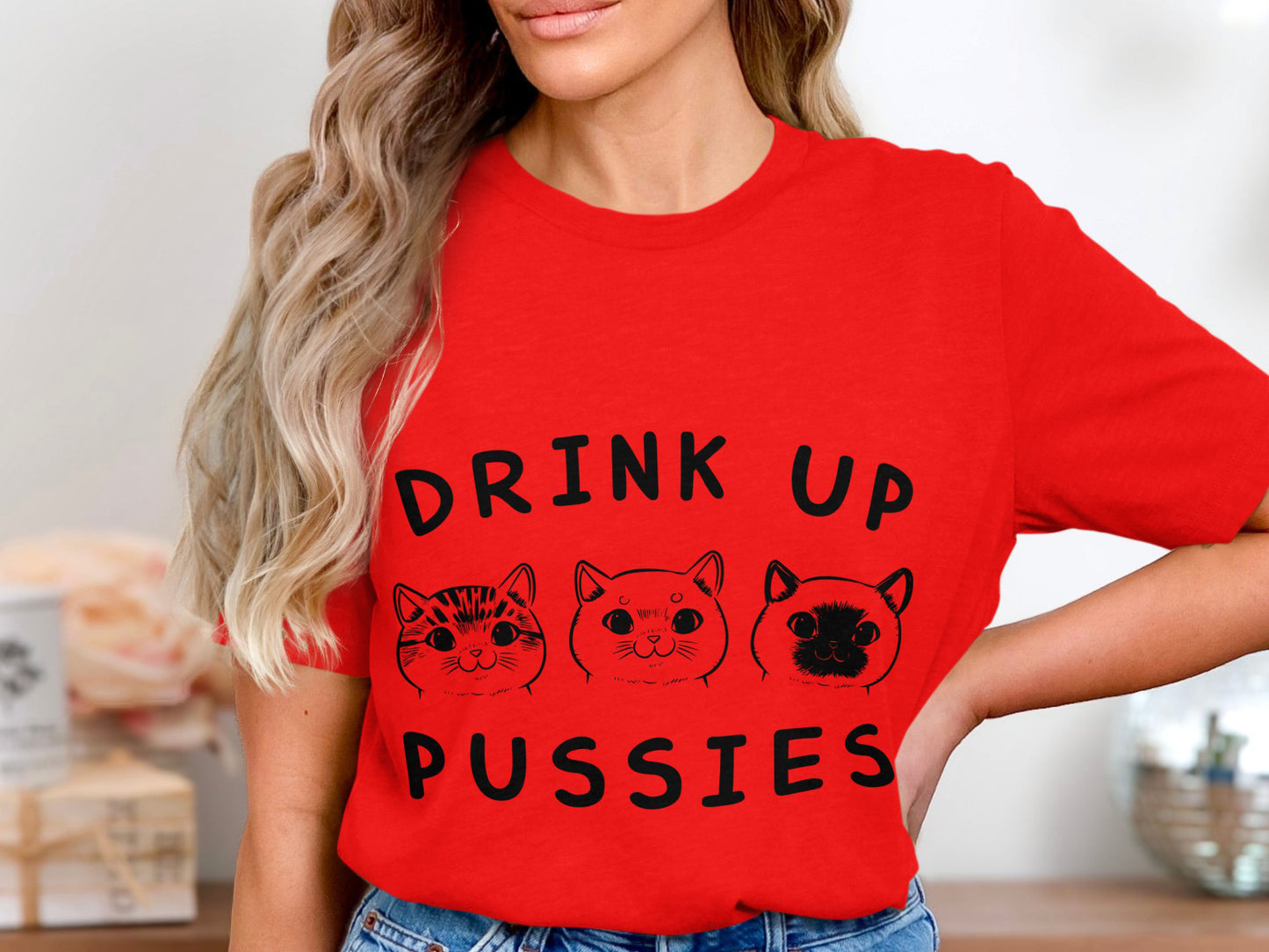 Trio of Tipsy Tabbies - 'Drink Up Pussies' Festive Tee