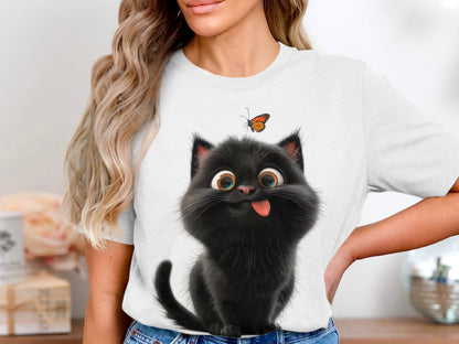 Happy Kitten And Butterfly Buddy Tee – Animated Adoration