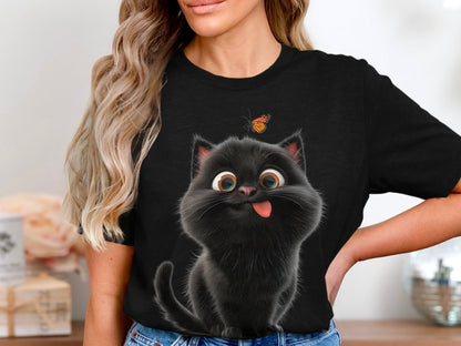 Happy Kitten And Butterfly Buddy Tee – Animated Adoration