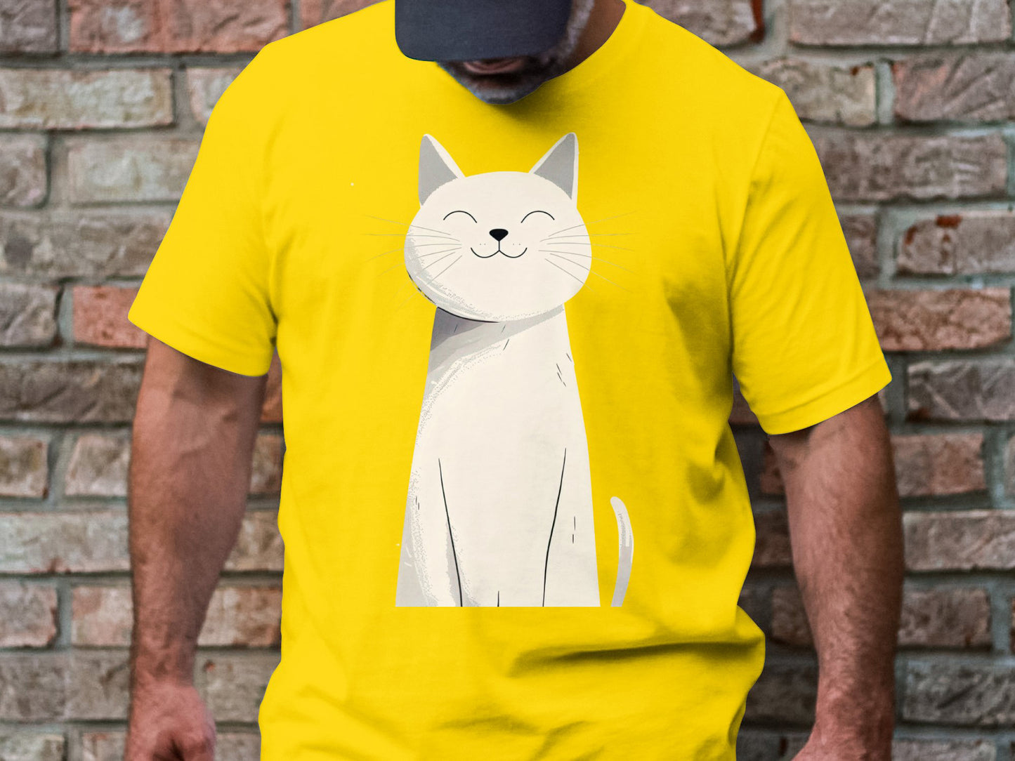 Happy Feline Portrait T-Shirt - Chic Minimalist Cat Design