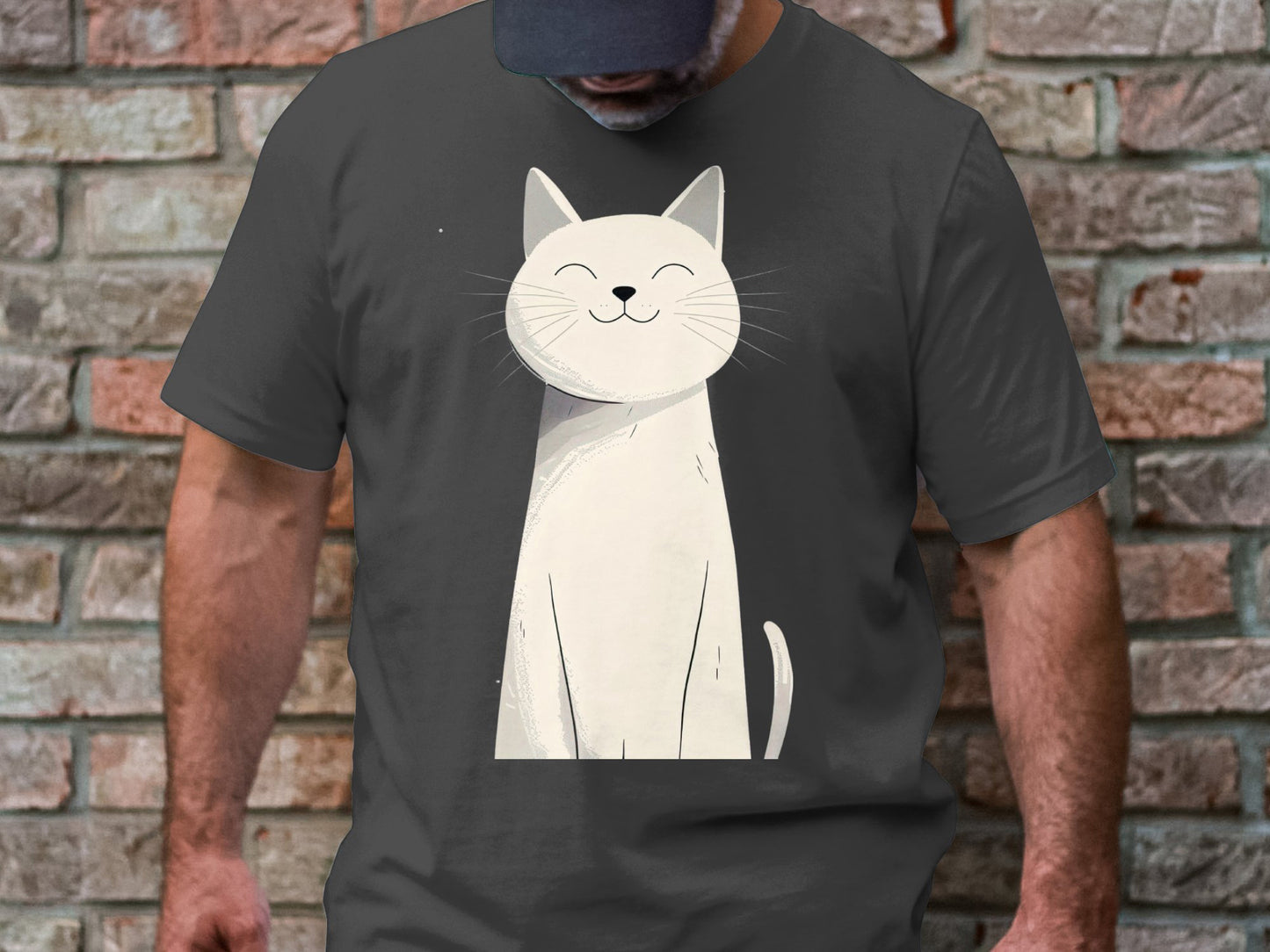 Happy Feline Portrait T-Shirt - Chic Minimalist Cat Design