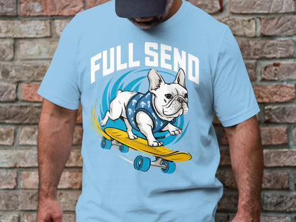 Full Send Bulldog - Skateboarding Dog Tee with Tropical Flair