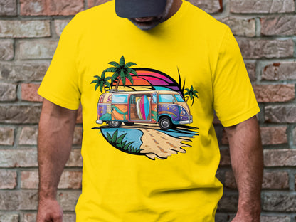 Surf's Up Sunset - Beach Van and Palm Trees Tee
