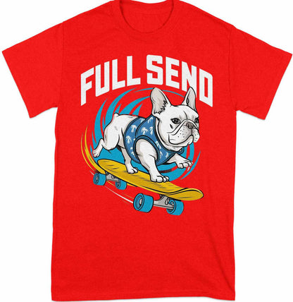 Full Send Bulldog - Skateboarding Dog Tee with Tropical Flair