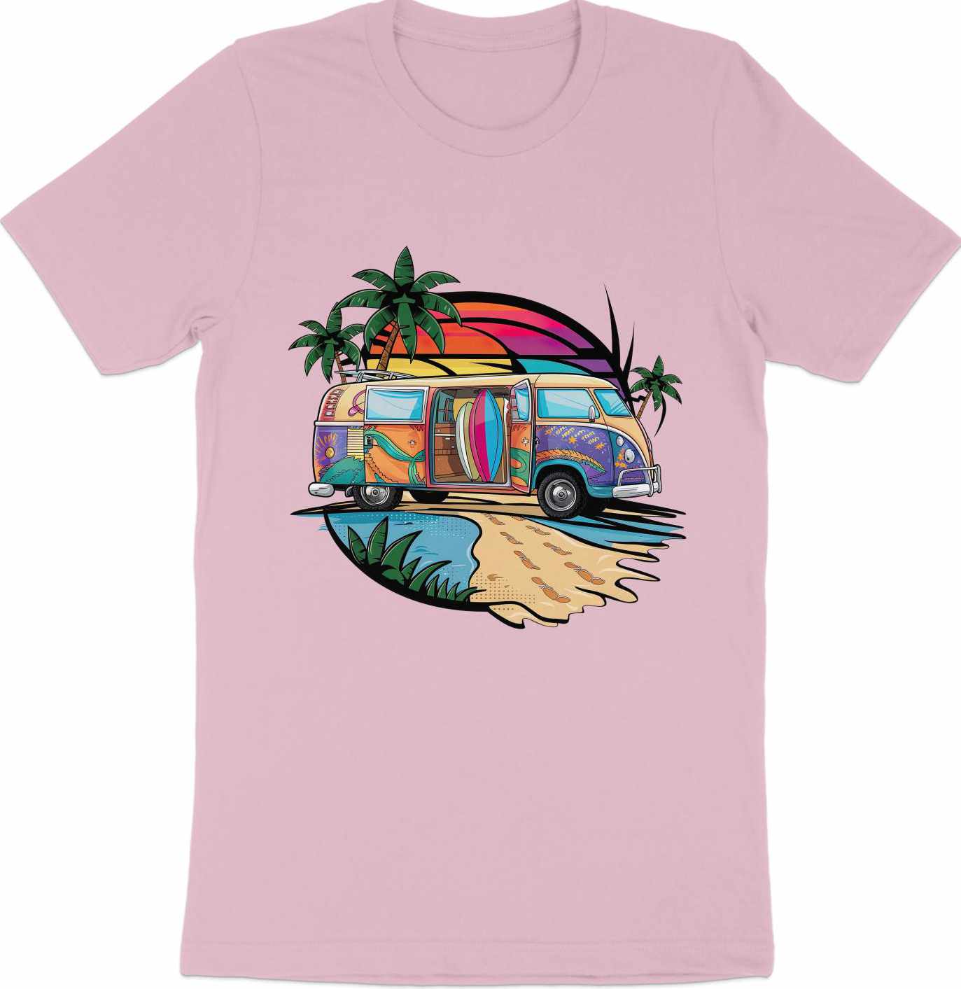 Surf's Up Sunset - Beach Van and Palm Trees Tee