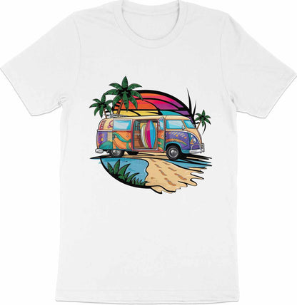 Surf's Up Sunset - Beach Van and Palm Trees Tee