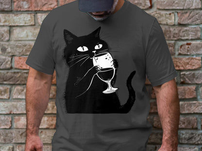 Sipping Kitty - Wine Lover's Minimalist Cat Tee