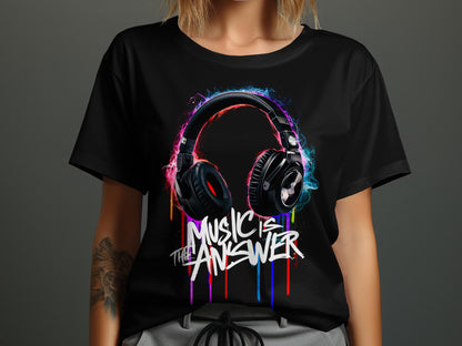 DJ Headphones - 'Music Is The Answer' Graffiti Headphones Tee
