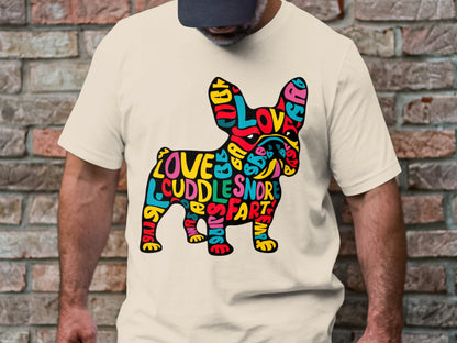 French Bulldog Affection - Colorful Word Cloud Tee