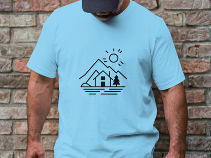 Mountain Retreat Line Art Tee - Serene Wilderness Escape