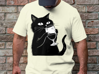 Sipping Kitty - Wine Lover's Minimalist Cat Tee