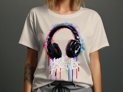 DJ Headphones - 'Music Is The Answer' Graffiti Headphones Tee