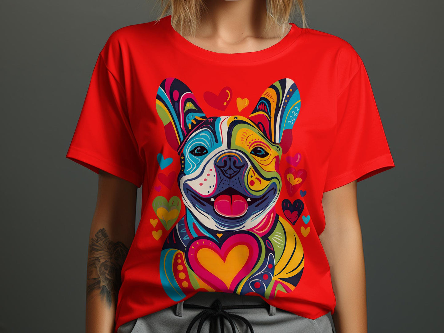 French Bulldog Festival of Hearts Tee - Vibrant & Loving