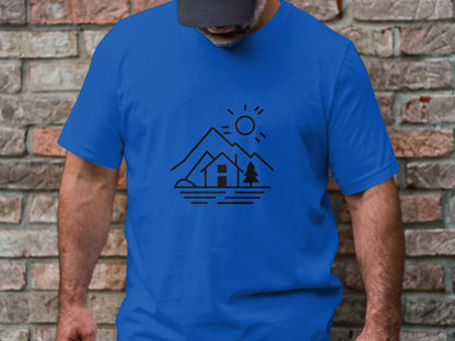 Mountain Retreat Line Art Tee - Serene Wilderness Escape