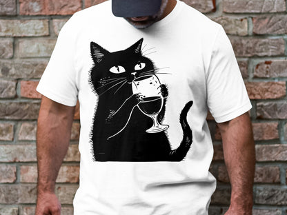 Sipping Kitty - Wine Lover's Minimalist Cat Tee
