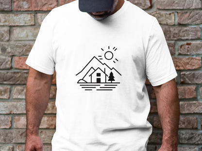 Mountain Retreat Line Art Tee - Serene Wilderness Escape