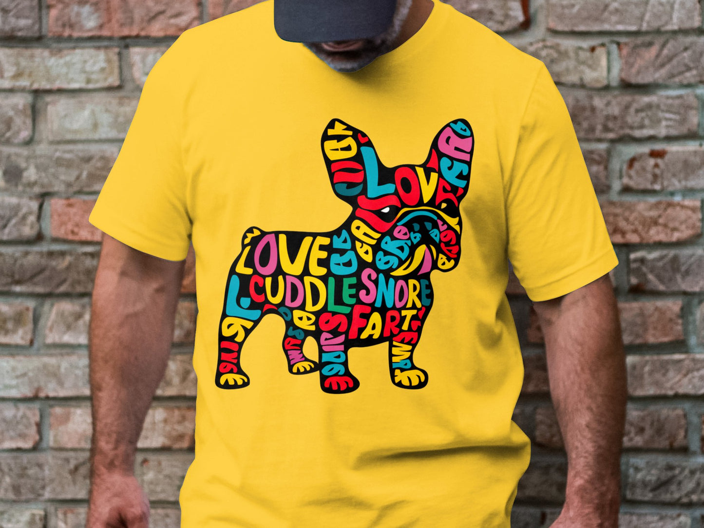 French Bulldog Affection - Colorful Word Cloud Tee