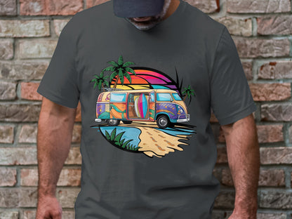 Surf's Up Sunset - Beach Van and Palm Trees Tee