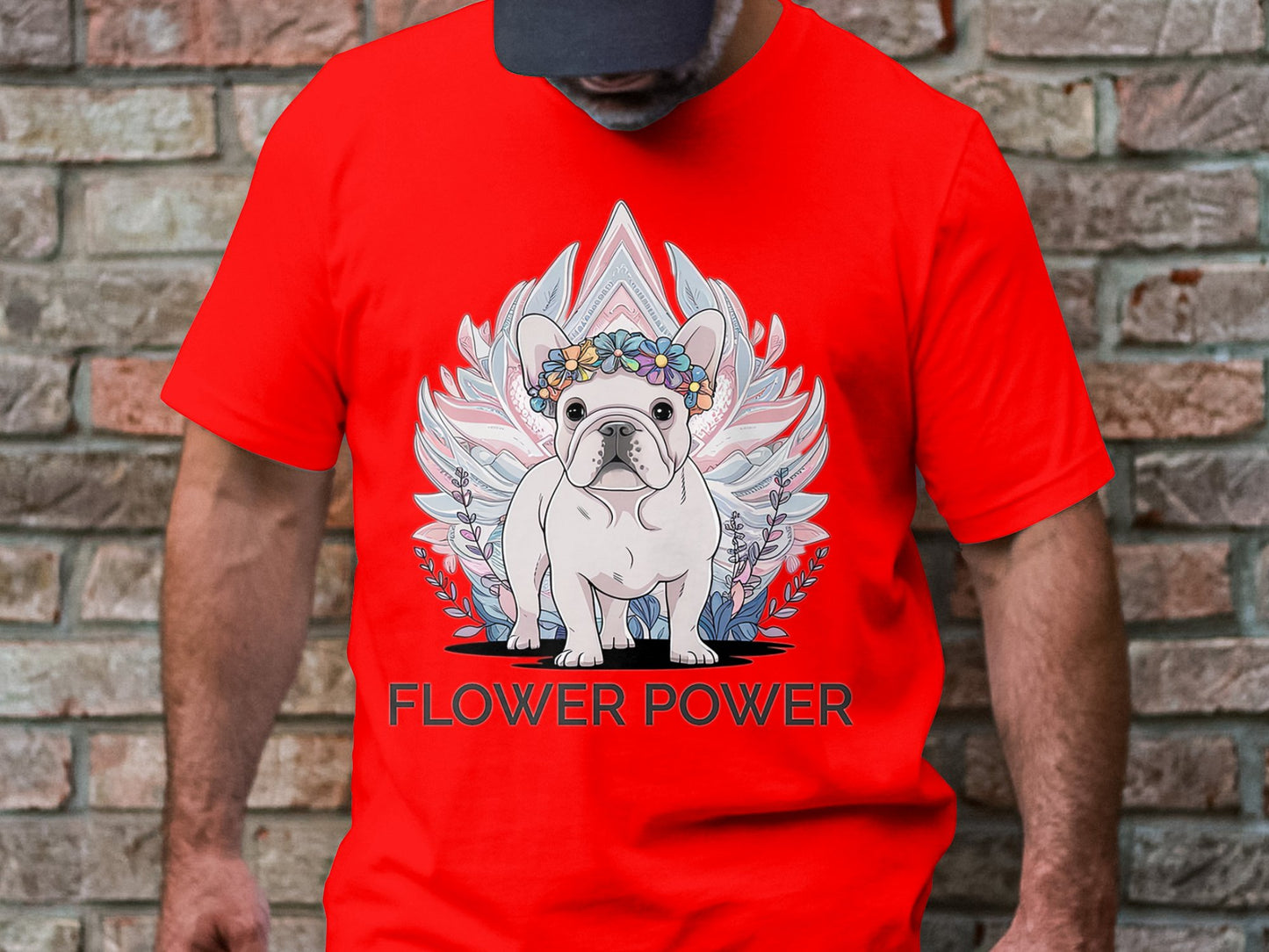 Flower Power Bulldog - Adorable French Bulldog Graphic Tee