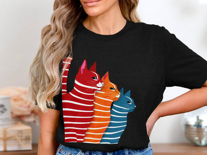 Colorful Whiskers Tee - Vivid Feline Trio