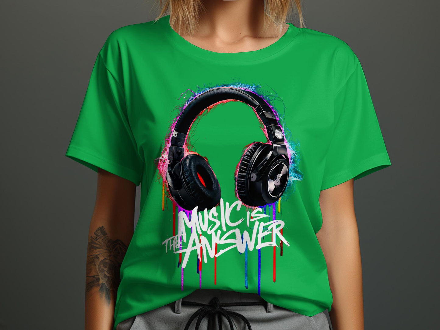 DJ Headphones - 'Music Is The Answer' Graffiti Headphones Tee