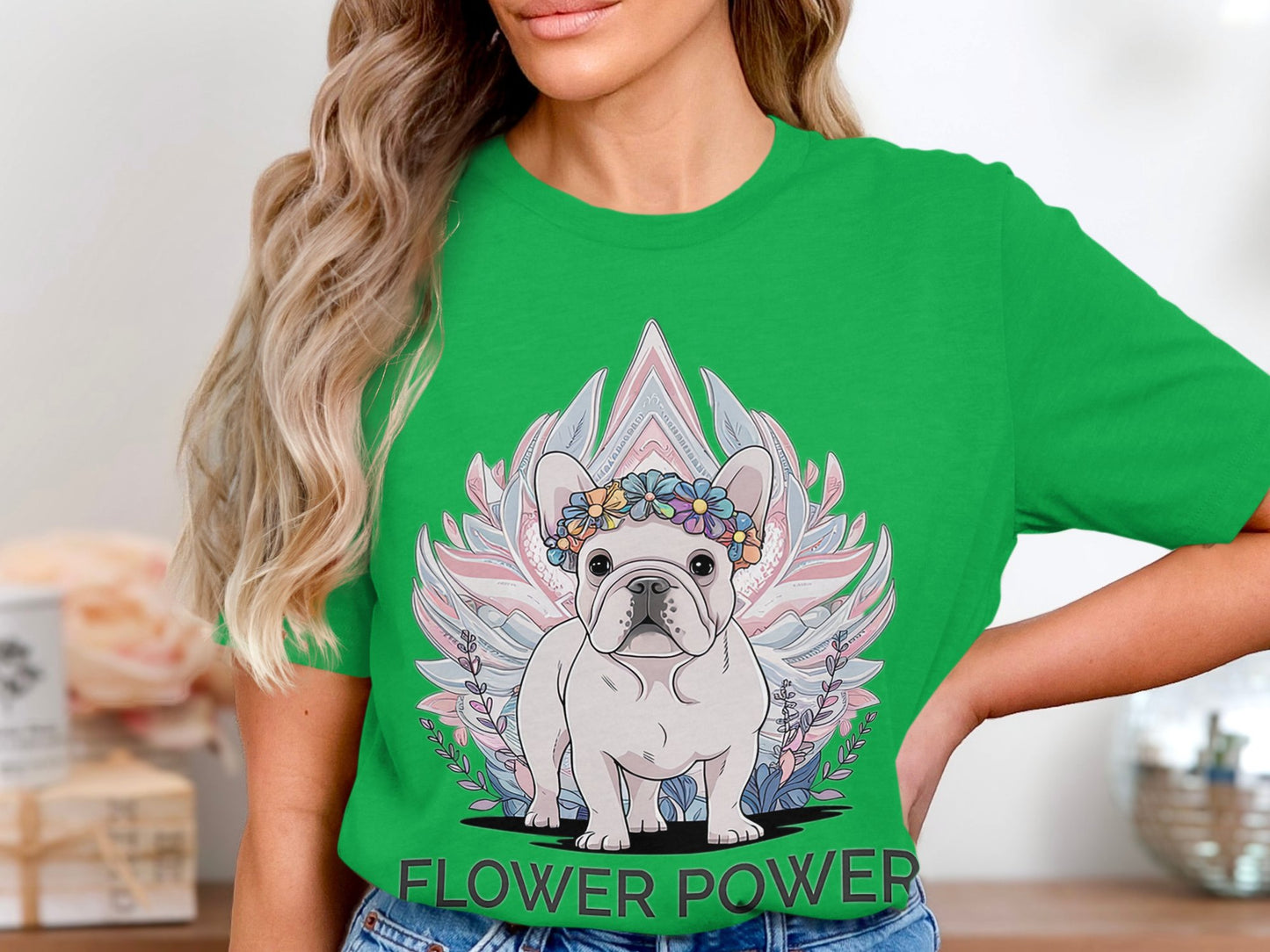 Flower Power Bulldog - Adorable French Bulldog Graphic Tee