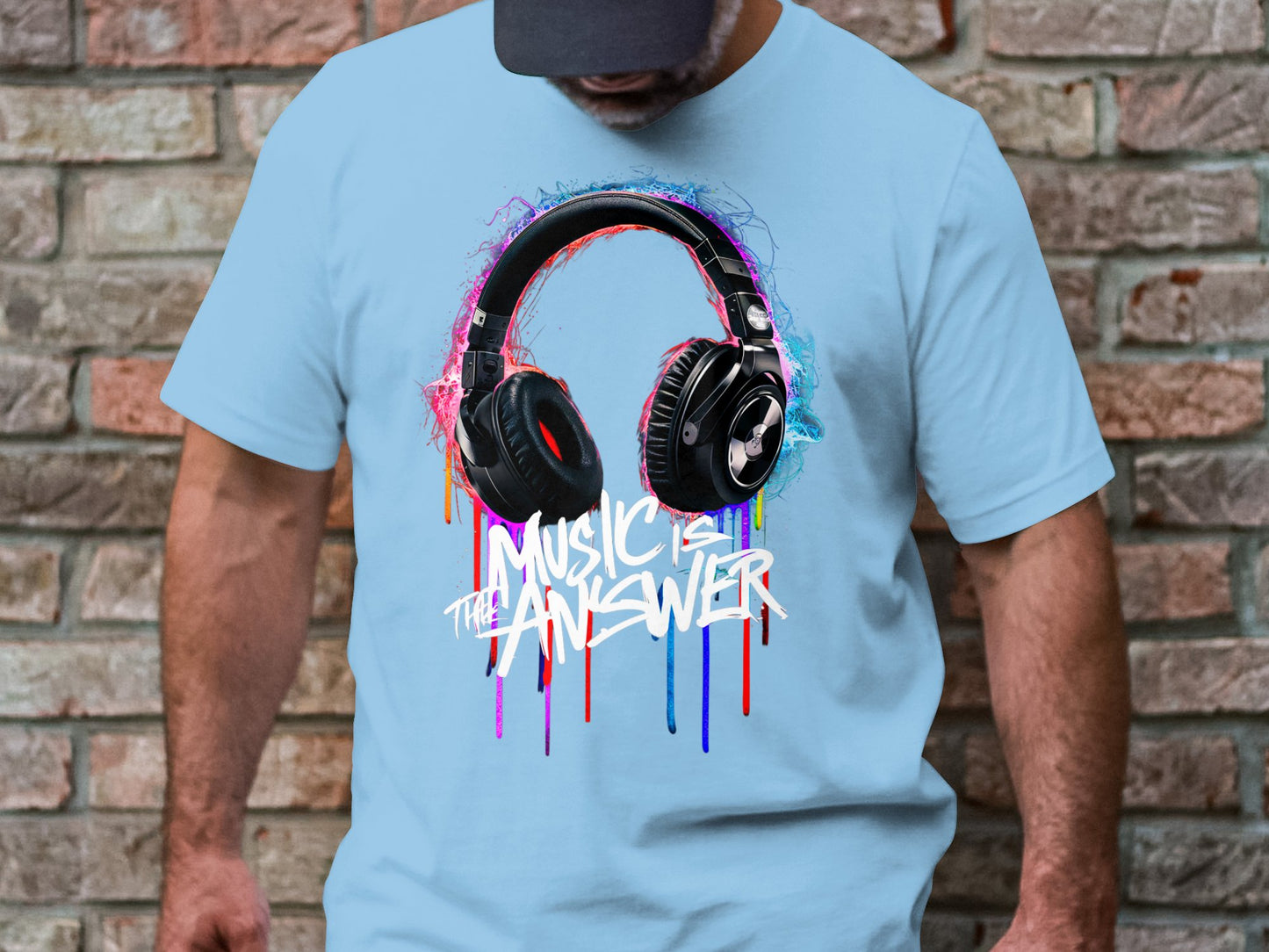 DJ Headphones - 'Music Is The Answer' Graffiti Headphones Tee