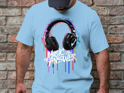 DJ Headphones - 'Music Is The Answer' Graffiti Headphones Tee