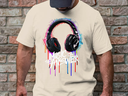 DJ Headphones - 'Music Is The Answer' Graffiti Headphones Tee