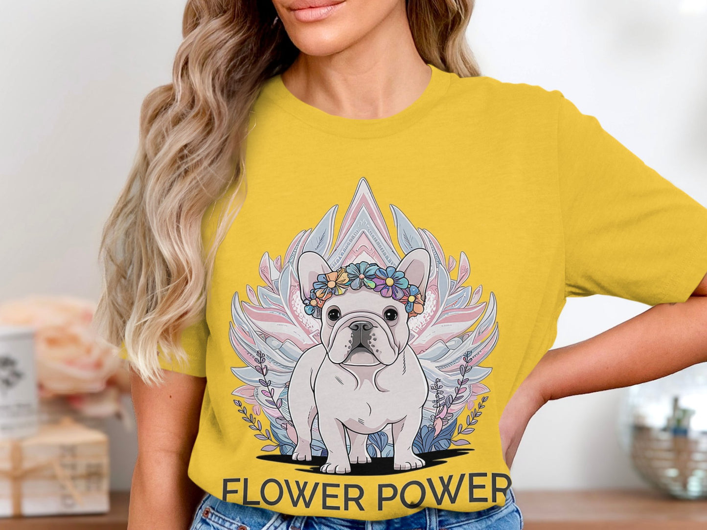 Flower Power Bulldog - Adorable French Bulldog Graphic Tee
